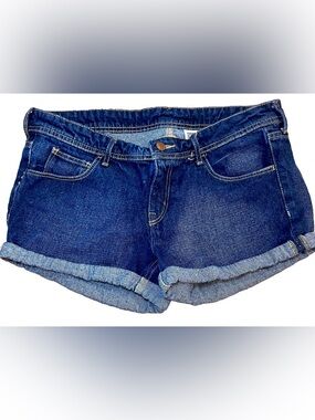 H&M Skinny Low Waist Blue Denim Shorts with Cuffed Hem Size 40